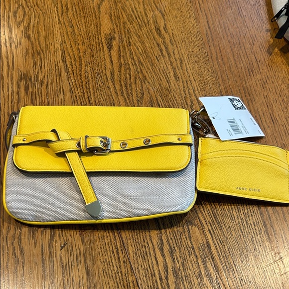 Anne Klein Yellow and Gray Clutch Set 9 x 6 1/2 with attached small wallet